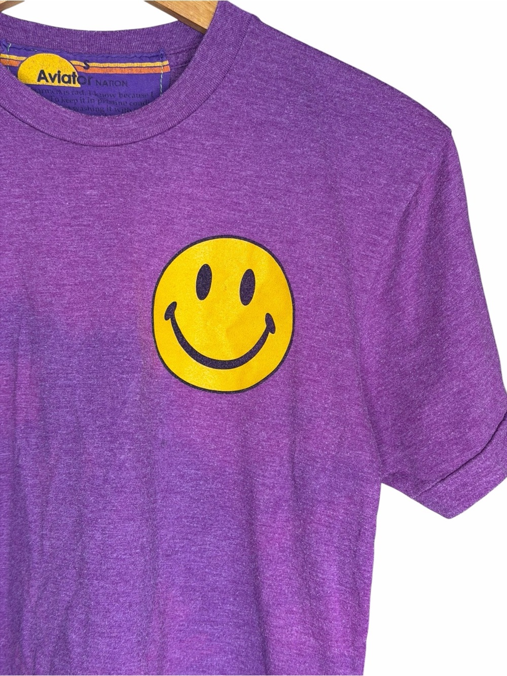 Aviator Nation Smiley Graphic Crop T-Shirt Women’s S Purple Rainbow California - Picture 9 of 12
